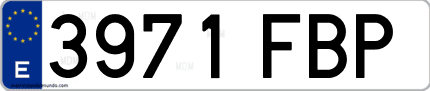 Ejemplo de matrícula de coche ordinaria 3971 FBP
