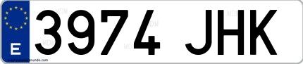 Ejemplo de matrícula de coche ordinaria 3974 JHK