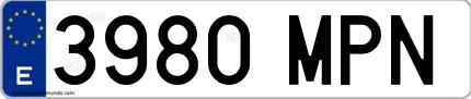Ejemplo de matrícula española 3980 MPN