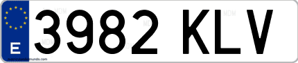 Ejemplo de matrícula de coche ordinaria 3982 KLV
