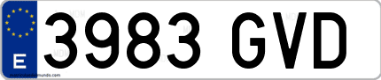 Ejemplo de matrícula de coche ordinaria 3983 GVD