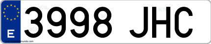 Ejemplo de matrícula de coche ordinaria 3998 JHC
