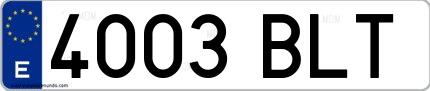 Ejemplo de matrícula española 4003 BLT