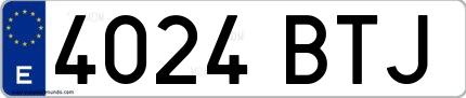 Ejemplo de matrícula de coche ordinaria 4024 BTJ