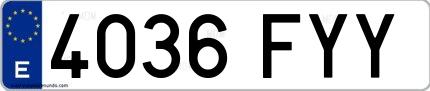 Ejemplo de matrícula española 4036 FYY