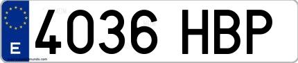 Ejemplo de matrícula española 4036 HBP