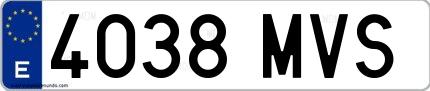 Ejemplo de matrícula española 4038 MVS