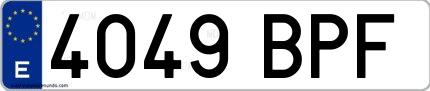 Ejemplo de matrícula española 4049 BPF