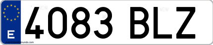 Ejemplo de matrícula de coche ordinaria 4083 BLZ