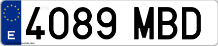 Ejemplo de matrícula de coche ordinaria 4089 MBD