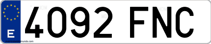 Ejemplo de matrícula de coche ordinaria 4092 FNC