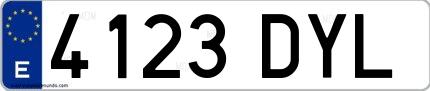 Ejemplo de matrícula española 4123 DYL