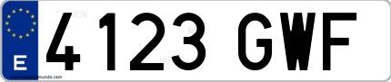Ejemplo de matrícula española 4123 GWF
