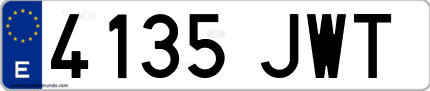 Ejemplo de matrícula de coche ordinaria 4135 JWT