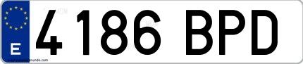Ejemplo de matrícula española 4186 BPD