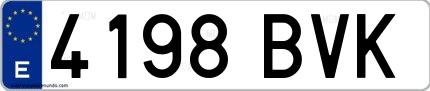 Ejemplo de matrícula española 4198 BVK
