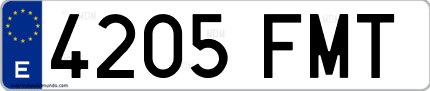 Ejemplo de matrícula de coche ordinaria 4205 FMT