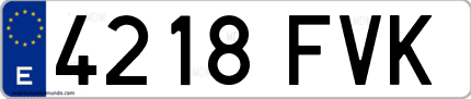 Ejemplo de matrícula de coche ordinaria 4218 FVK