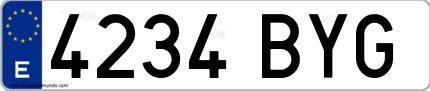 Ejemplo de matrícula española 4234 BYG