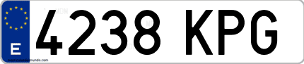 Ejemplo de matrícula de coche ordinaria 4238 KPG
