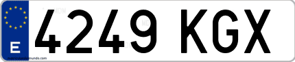Ejemplo de matrícula de coche ordinaria 4249 KGX