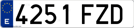 Ejemplo de matrícula de coche ordinaria 4251 FZD