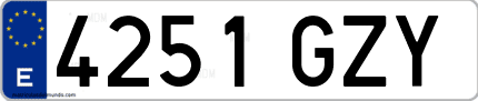 Ejemplo de matrícula de coche ordinaria 4251 GZY