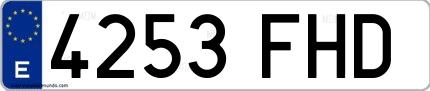 Ejemplo de matrícula española 4253 FHD