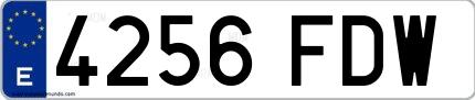 Ejemplo de matrícula española 4256 FDW