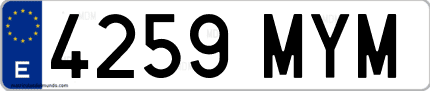 Ejemplo de matrícula de coche ordinaria 4259 MYM