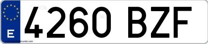 Ejemplo de matrícula española 4260 BZF