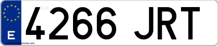 Ejemplo de matrícula de coche ordinaria 4266 JRT