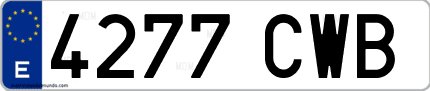 Ejemplo de matrícula de coche ordinaria 4277 CWB