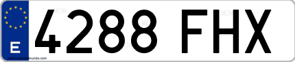 Ejemplo de matrícula de coche ordinaria 4288 FHX