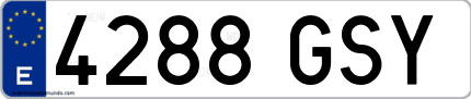 Ejemplo de matrícula de coche ordinaria 4288 GSY