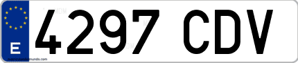 Ejemplo de matrícula de coche ordinaria 4297 CDV