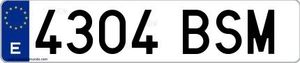 Ejemplo de matrícula de coche ordinaria 4304 BSM