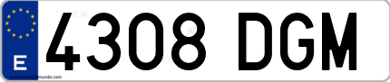 Ejemplo de matrícula de coche ordinaria 4308 DGM