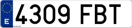 Ejemplo de matrícula española 4309 FBT