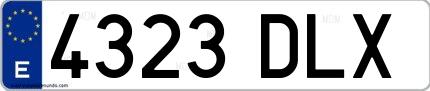 Ejemplo de matrícula española 4323 DLX