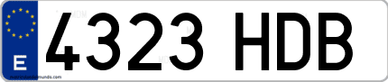 Ejemplo de matrícula de coche ordinaria 4323 HDB
