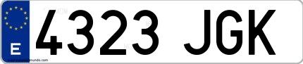Ejemplo de matrícula española 4323 JGK
