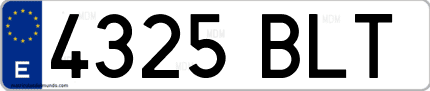 Ejemplo de matrícula de coche ordinaria 4325 BLT