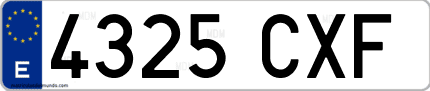 Ejemplo de matrícula de coche ordinaria 4325 CXF