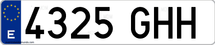 Ejemplo de matrícula de coche ordinaria 4325 GHH