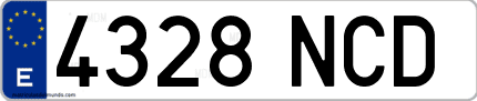 Ejemplo de matrícula de coche ordinaria 4328 NCD