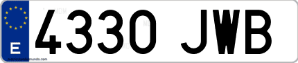 Ejemplo de matrícula de coche ordinaria 4330 JWB
