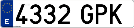 Ejemplo de matrícula de coche ordinaria 4332 GPK