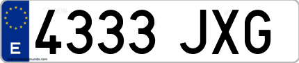 Ejemplo de matrícula de coche ordinaria 4333 JXG