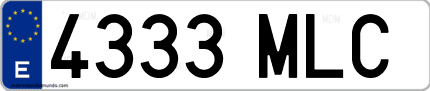 Ejemplo de matrícula de coche ordinaria 4333 MLC
